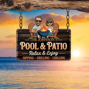 Custom Pool and Patio Sign, Custom Backyard Bar Sign, Outdoor Grill Decor, Personalized Patio Sign, Relax and Enjoy BBQ Sign