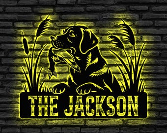 Personalisiertes Jagdhund-LED-Zeichen, Jagdhundzeichen, Entenjäger-Dekor, Hundeliebhaber Geschenk, Mannhöhlendekor, Jagd-Liebhaber-Geschenk