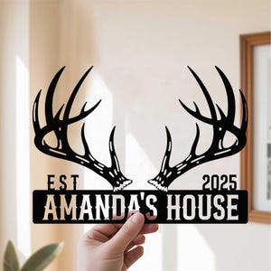 Panneau en métal personnalisé en bois de cervidé, panneau de chasse en bois de cerf, panneau mural en bois de cervidé, panneau de maison en bois de cervidé, panneau en métal bois de cerf, cadeau décoration d&#39;intérieur