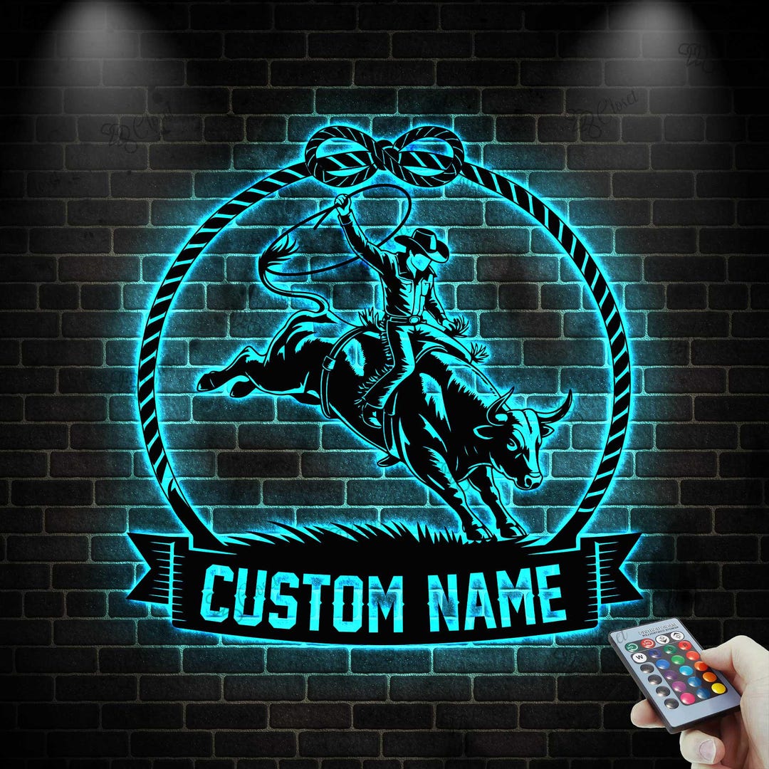 Custom Bull Riding Metal Name Sign,cowboy LED Sign,bull Rider LED Sign ...