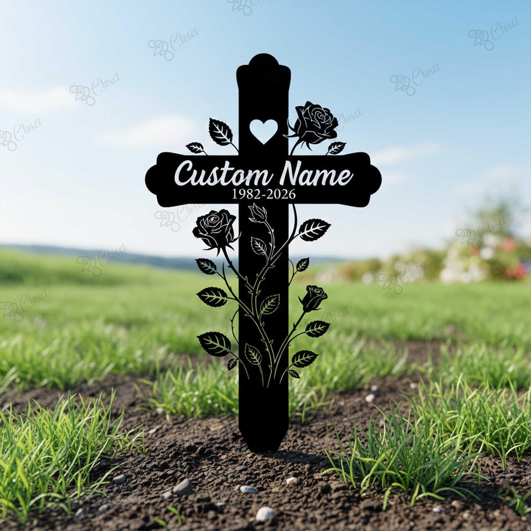 Personalized Memorial Cross Metal Stake: Custom Grave Marker Name - Etsy