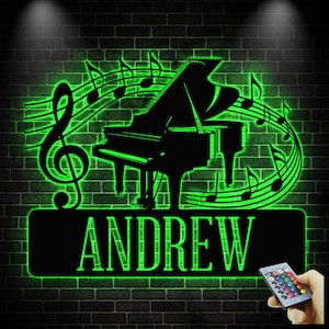 Custom Musician Name Sign,Personalized Piano Metal Wall Art LED Light,  Grand Piano Music Room Decor, Music Lover Gift, Home Studio Decor