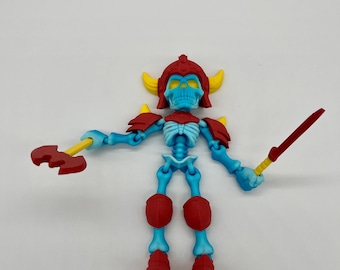 Caballero Esqueleto - Figura Flexi Pose con Espada y Hacha Azul, Skeletonton