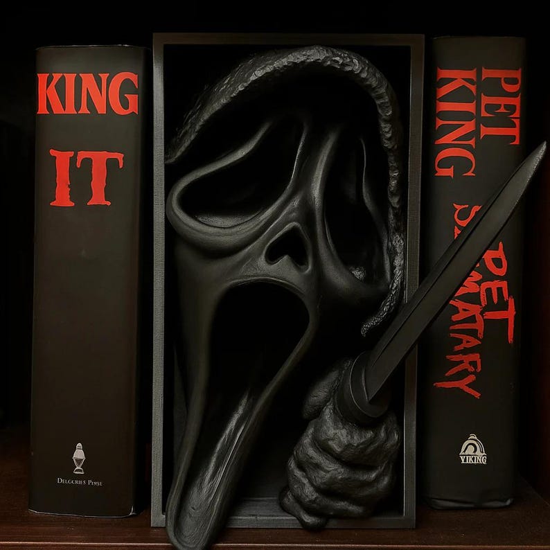 Ghost Face Book Nook - Matte Black Horror Shelf Insert image 1