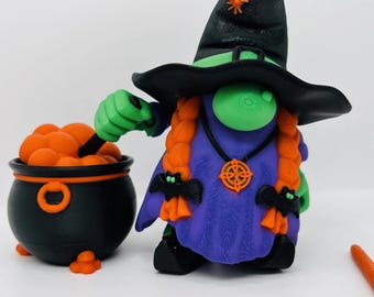 Figura de bruja con caldero, cuchara y escoba - Fan Art Collectible