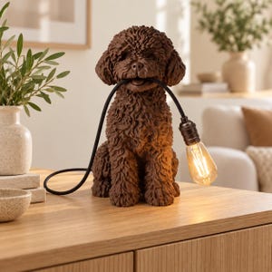Brown Poodle Table Lamp – Dog Lover Desk Lamp, Cute Pet Décor