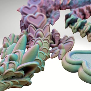 Cookie Heart Dragon 26.5” Articulating Joints - Flexible Wings Fidget Toy - Collectible Figurine - ADHD, Autism, Stress and Anxiety Relief