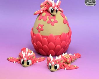 Spring Blossom Dragon Egg with Adorable Baby flexi Dragon - Fantasy Collectible