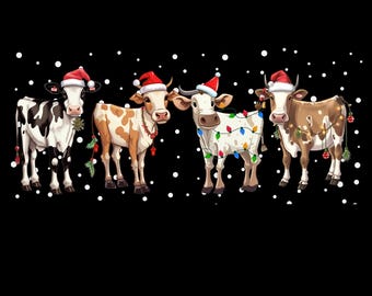 Christmas Cows Png, Mooey Christmas Png, Christmas Lights Cow Png, Farm Animal Png, Cow Lover Png,Farmer Christmas Png,Western Christmas Png