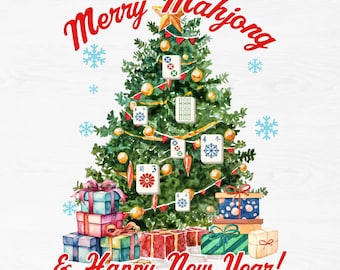 Merry Mahjong Chinoiserie Christmas Tree PNG, Funny Mahjong Christmas Png, Mahjong Tiles Png, Watercolor Mahjong Png, Mahjong Lover Png