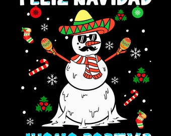Feliz Navidad Mexican Snowman with Sombrero Christmas Png, Mexican Christmas Png, Spanish Christmas Png, Pan Dulce Png, Juana Party Png