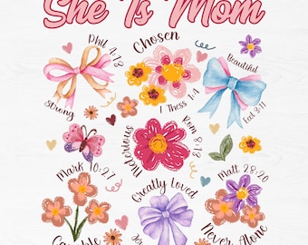 Sie ist Mama Kokette Png, Boho Blumenmama Png, christliche Mama Png, Muttertagsgeschenk Png, Bibelvers Png, Mama Wildblumen Png Coquette