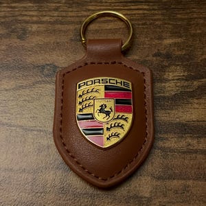PORSCHE Original Brown Key Fob Ring Keychain | WAP0500920E