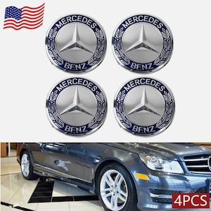 Set of 4 75MM Wheel Center Rim Caps Hubcaps for Mercedes-Benz AMG Blue Wreath