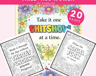FUNNY swear word adult coloring book snarky quotes adult humor cheer up gift bold and easy mental health printable colouring pages