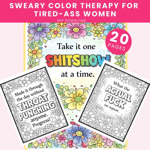 FUNNY swear word adult coloring book snarky quotes adult humor cheer up gift bold and easy mental health printable colouring pages