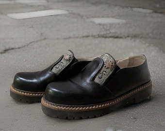 Vintage Geier Wally Damenschuhe, Größe 9 (EU 40), Leder, hergestellt in Spanien, bequeme flache Schuhe