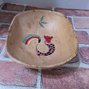 Rare Vintage Hand Painted Florentine Oval Ceramic Bowl Made in Italy Rooster