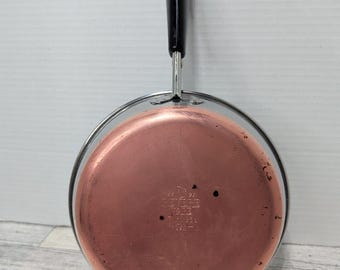 Sartén vintage Revere Ware de 7 pulgadas, acero inoxidable, fondo de cobre, 1801, fabricada en EE. UU.