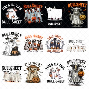 Retro Bullsheet Halloween Png bundle, Moo I Mean Boo Png, Funny Halloween Highland Cow Png, Trendy Cute Cow Shirt Design, Trick Or Treat Png