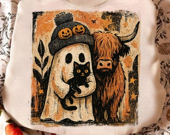 Cute fall highland cow ghost png, Halloween Spooky Season png, Autumn Cow Shirt png, Boo ghost sublimation, Fall Pumpkin png, Cow Lover png