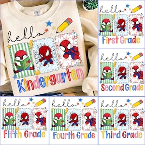 6 Superhero Back To School Png Bundle, 2nd/3rd/4th Grade Png, Preppy Back To School, Cartoon First Day Of School Png