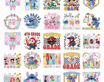 fourth 4th grade cartoon back to school png bundle,2nd/3rd/4th Grade Png, Preppy Back To School, Cartoon First Day Of School Png