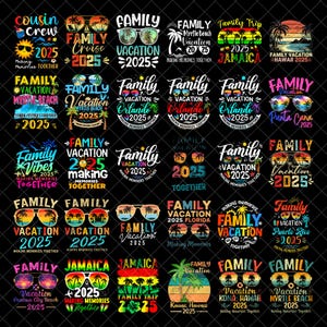 Paquete de vacaciones familiares 2025 (Png), diseño de sublimación, verano (Png), playa (Png), vacaciones familiares (Png)