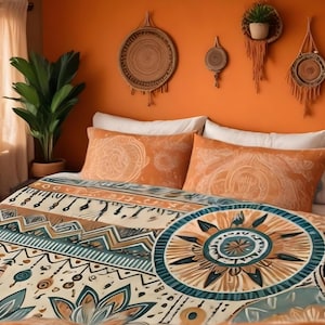 Boho Bettwäsche Set - Geometrisches Blumenmuster in Erdtönen | Weiche Mikrofaser-Bettwäsche | Erhältlich in Queen und King Size