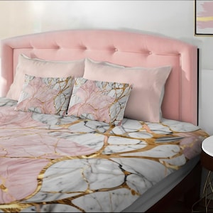 Copripiumino di lusso in marmo rosa Kintsugi - Elegante arredamento per la casa, biancheria da letto moderna di lusso, alta moda, cancelleria, biglietti da visita