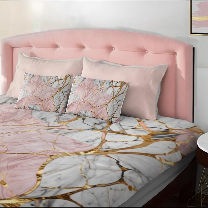 Red Marble Pattern Print Duvet Cover Bedding Set