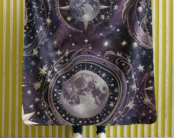 Celestial Dreams Sherpa Fleece Blanket Moon Phases Stars Cosmic Swirls Midnight Blue Purple Cozy Night Sky Throw for Astrology Lovers