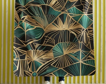 Art Deco Sherpa Fleece Blanket Emerald Green Black Gold Geometric Design Luxurious Home Decor Cozy Gift Idea Elegant Throw
