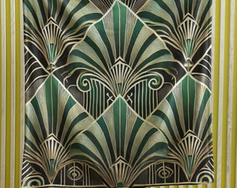 Sherpa Fleece Blanket - Art Deco Emerald Green, Black, Gold Geometric Motifs - 1920s Glamour Throw, Cozy Bedding, Home Decor Accent, Unique