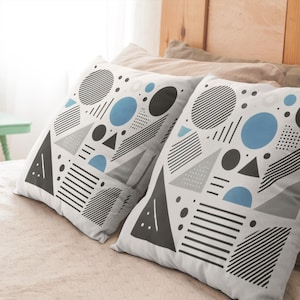 Geometric Shapes Square Pillowcase, Bold Modern Design, Graphic Pattern, Contemporary Home Decor, Black and White Pillow Cover, Monochrome