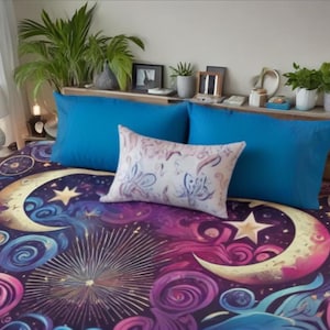 Cosmic Duvet Cover, Moon Phases Bedding Set, Celestial Bedspread, Vibrant Galaxy Decor, Microfiber Quilt Cover, Starry Night Comforter,