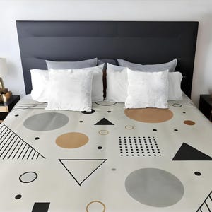 Geometric Minimalist Boho Duvet Cover Black White Grey Triangles Circles Lines Cozy Microfiber Comforter Modern Bedroom Decor