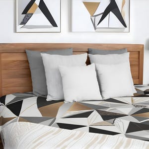 Geometric Minimalism Boho Duvet Cover Black White Grey Triangles Circles and Lines Cozy Microfiber Comforter for Modern Bedroom Decor