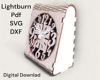 Clocks table top, design laser cutting. Laser cut svg pdf lightburn dxf files, laser pattern.