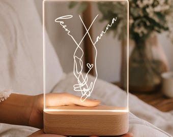 Anniversary gift for him/her: minimalist line art night light personalized with names, partner gift for wedding anniversary, Valentine's Day