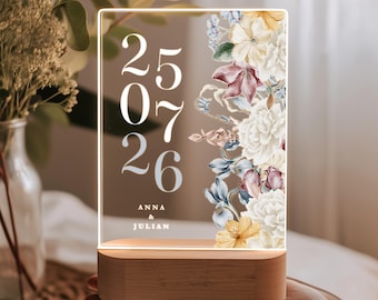 Wedding gift for the bride and groom: personalized LED night light with date, first wedding anniversary, civil ceremony, wedding gift for sister and colleague
