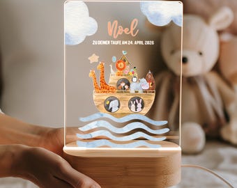 Christening gift for a boy, godchild, Noah's Ark night light personalized with name and date, christening gift ideas for babies, christening gifts for girls