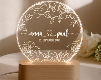 Wedding gift with names and date, gift for bride and groom, personalized LED lamp, couple's gift, anniversary gift, wedding