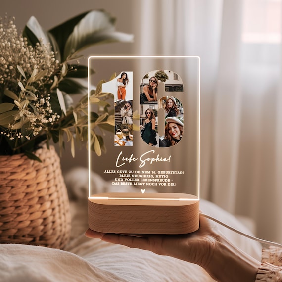 16 Geburtstag Mädchen Fotocollage personalisiertes Nachtlicht mit Namen Geschenk Beste Freundin Tochter Schwester Nichte Geburtstagsgeschenk