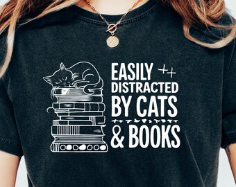Comfort Colors® Book Cat Shirt, Cat Book Shirt, Book Lover Shirt, Cat Lover Shirt, Reading Shirt, Bookish Gift, Cat Lover Gift, Unisex Tee