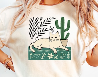 Cats and Plants Shirt, Comfort Colors®, Plant Lady, Plant Lover Tee, Cat Mom Gift, Succulent Plants Shirt, Retro Cat Plant Shirt, Kitty Tee