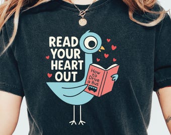 Comfort Colors® Book Lover Shirt, Funny Reading Tee, Teacher Gift, Cute Retro Pigeon T Shirt, Back to School, Library Lover Gift