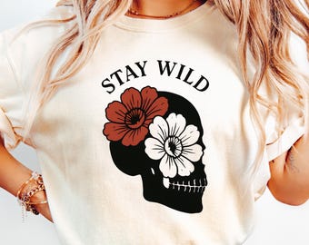 Comfort Colors®, Floral Skull Shirt, Vintage Graphic Tee, Boho Western Shirt, Cowgirl Aesthetic, Goth Skull Tee, Halloween Shirt, gift, boho