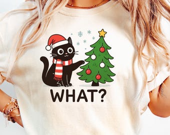 Comfort Colors® Black Cat Christmas Tree Shirt, Sarcastic Black Cat Christmas Shirt, Funny Cat Christmas Shirt, Cat Lover Gift, Xmas Gift
