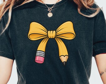 Comfort Colors® Teacher Shirt, Coquette Pencil Bow, Back to School Tee, Teacher Appreciation Gift, First Day of School, Elementary Teacher